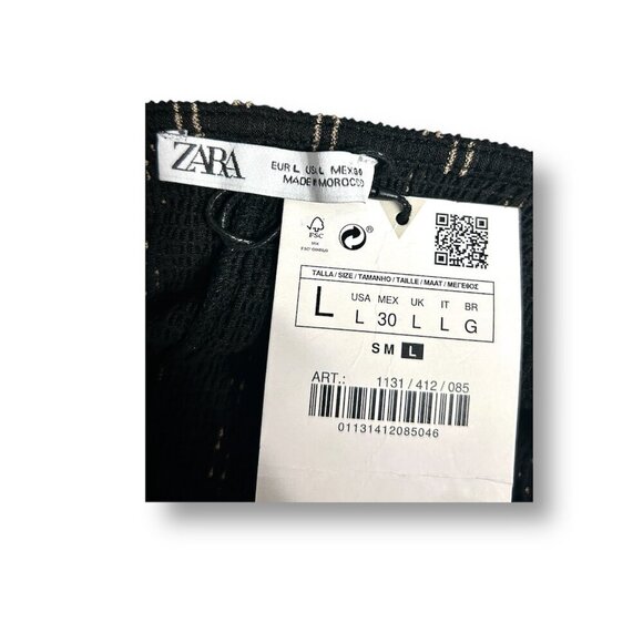 New Zara Size L Black Striped Ruffle V-Neck Midi Dress Sleeveless Open Back Boho - Picture 9 of 9